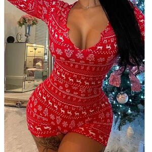 Sleigh Bells Ring Sleep Romper - Red/combo